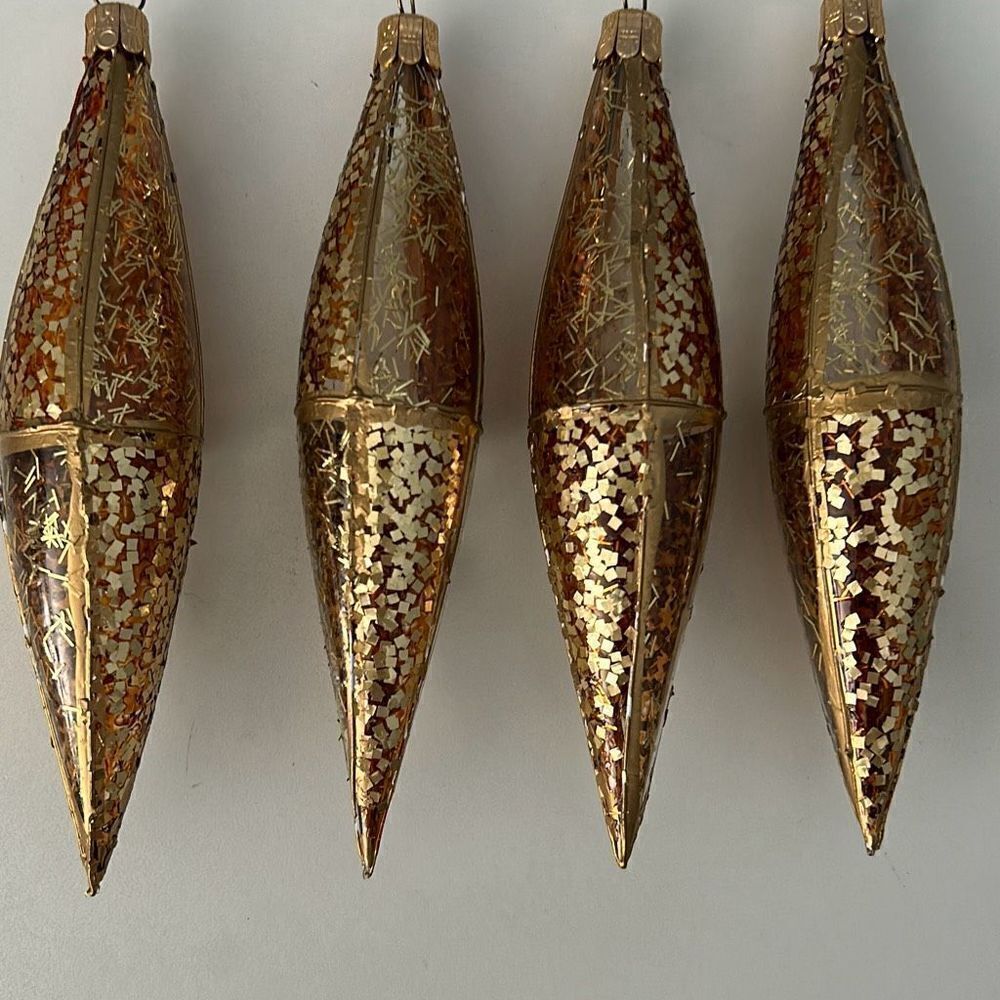 Gold Confetti Christmas Ornaments Glitter Set of 4